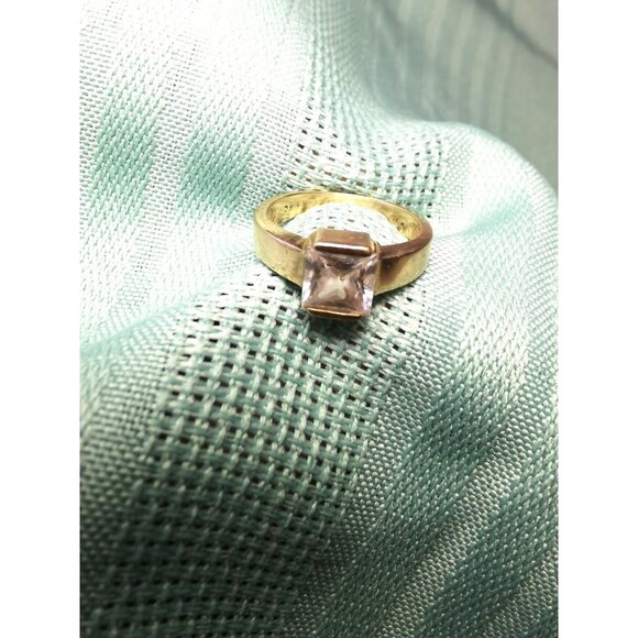 Vintage 10K Yellow Gold Ring w/ Princess Cut Clear Stone – Signed RC Size 4 - Picture 13 of 16